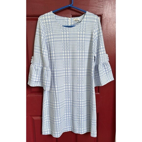 Tyler Boe Houndstooth Bluebell Flare Sleeve Mini Sweater Dress Size Large - Picture 1 of 9